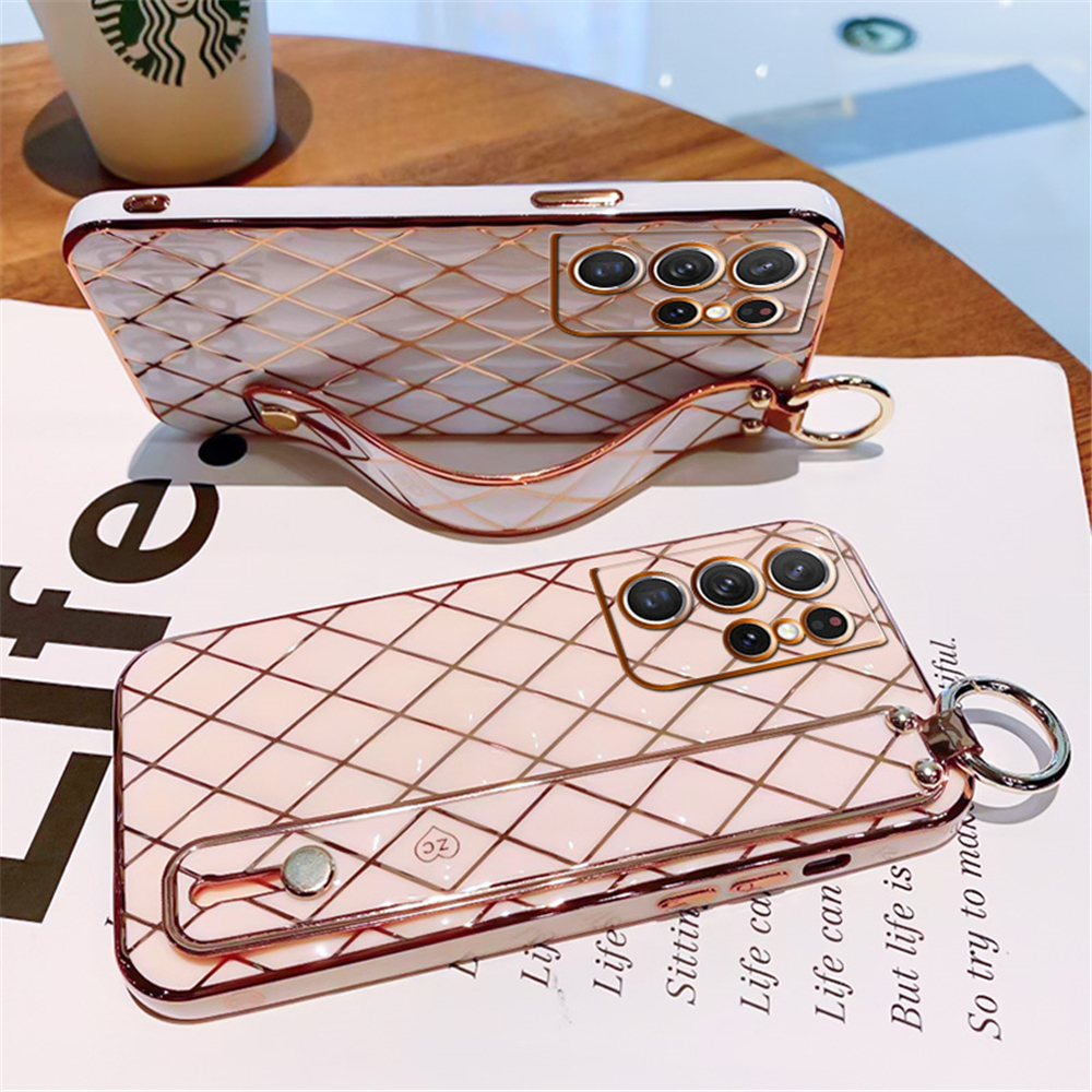 Laudtec Ultra Thin Full Camera Lens Protective Case Plating Wristband Holder Phone Back Cover For Samsung Galaxy A52s 5G factory
