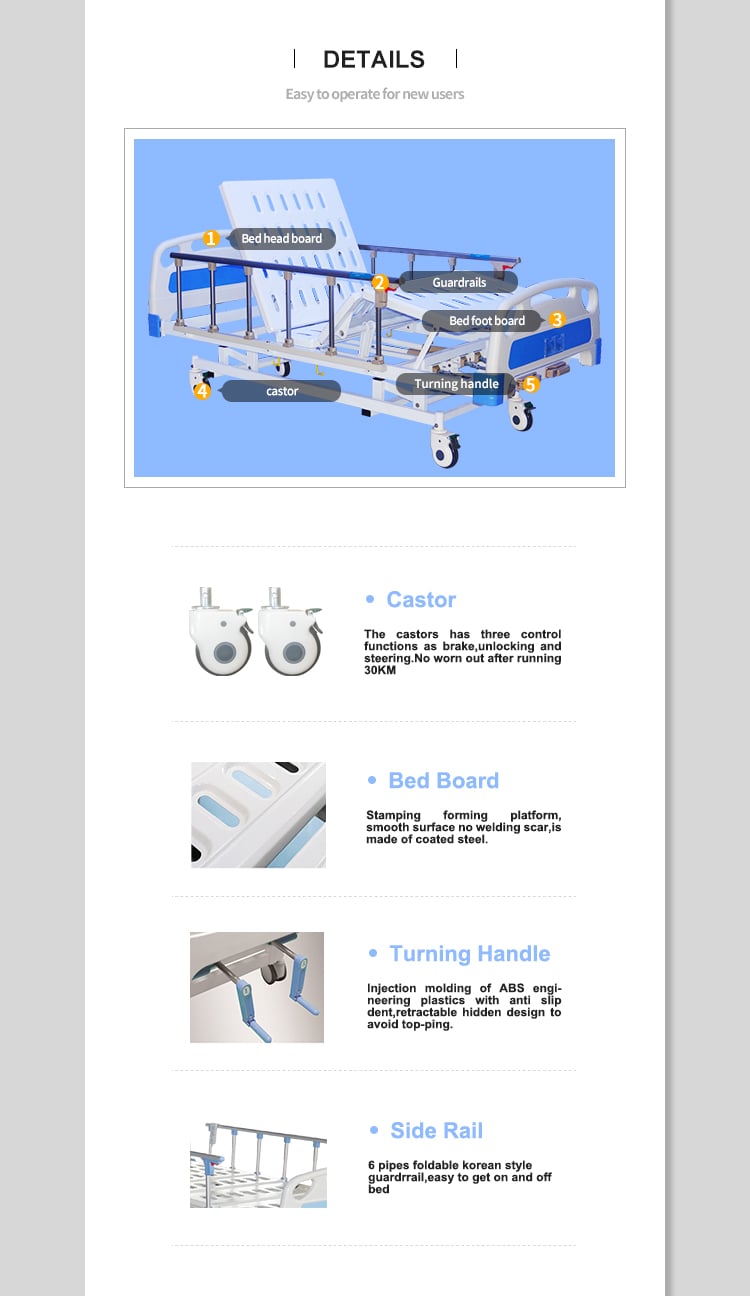 YC-T3611L(I) Hot selling hospital equipment 3-crank manual medical hospital bed for clinic factory