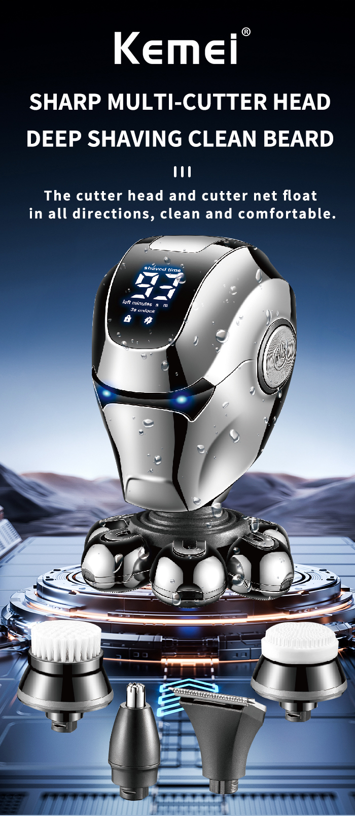 KEMEI Multifunctional Electric Head Shaver 7D waterproof Heads Beard Nose Ear Hair Trimmer Razor Clipper Facial Shaver supplier