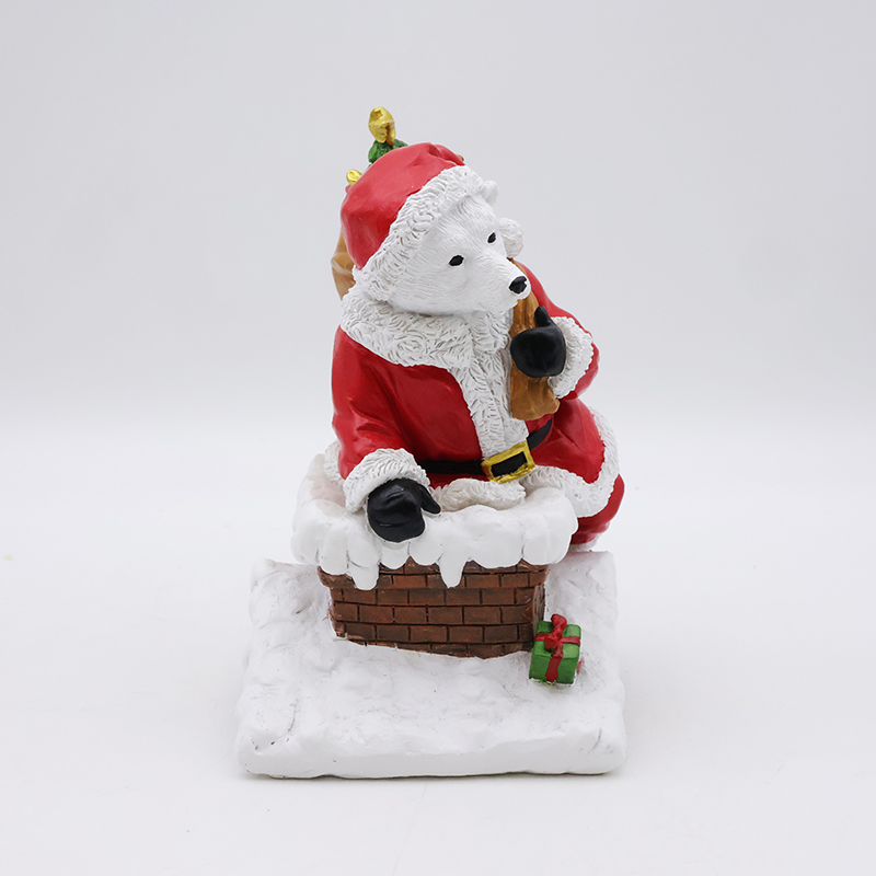 OEM Custom Christmas decor polar bear figurine new resin crafts miniature santa claus ornaments tabletop statue details