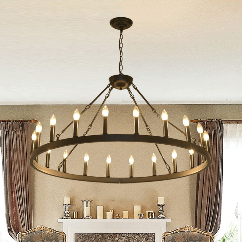 Retro Industrial Loft Restaurant Hotel Project Iron Ring Pendant Light Cafe Living Room Club Metal Chandelier supplier