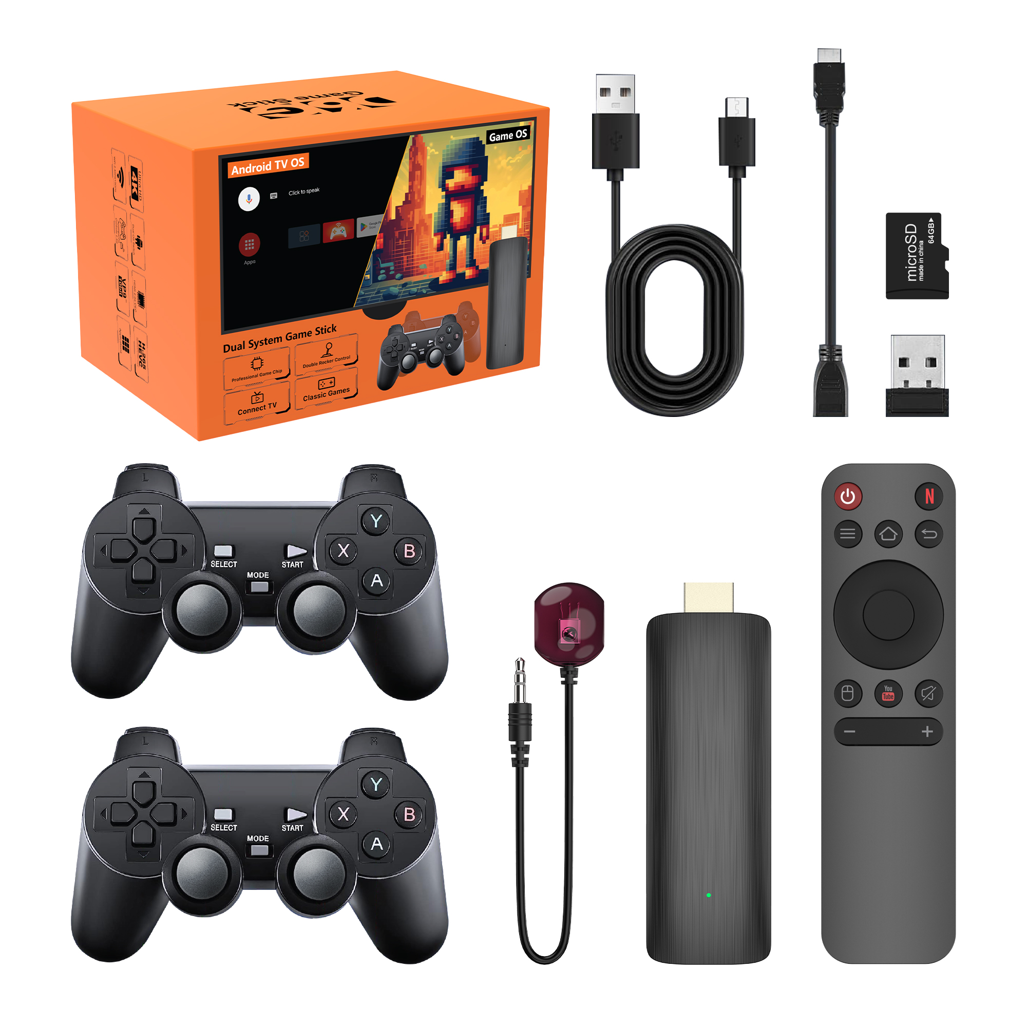 ELEBAO D6G Retro Game TV stick 64GB 10000 game X2 lite juegos gamepad video 4K game stick