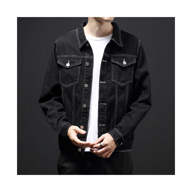 High Quality Cotton Denim Jacket Custom Men'S Long Sleeve Jacket Plus Size University Jeans Denim Jacket Coats For Man details