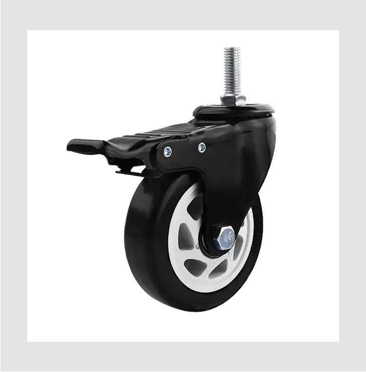 industrial caster wheel 1.5/2/2.5/3/4/5 inch stem with brake PVC/PU caster wheel with double bearings for machine and equipment supplier