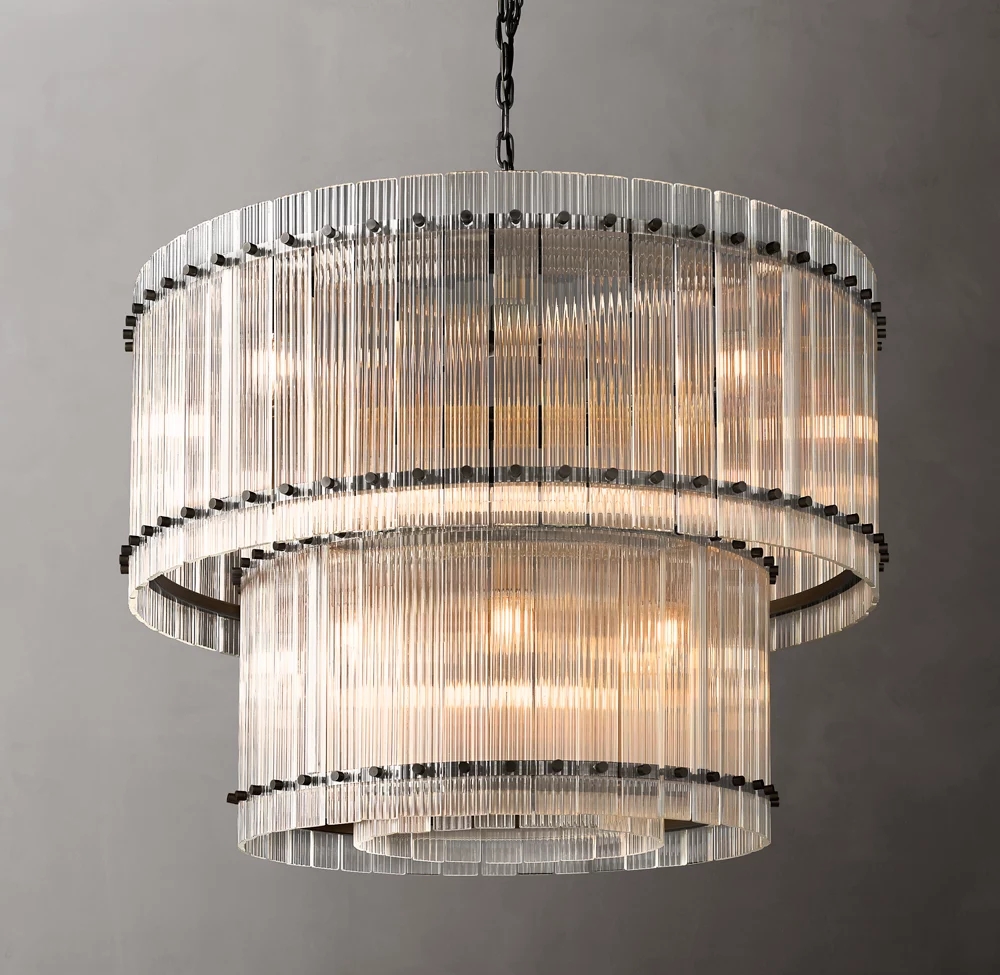 High Quality Luxury Villa Living Room Copper Chandelier Light Round Bedroom Restaurant Glass Chandelier details