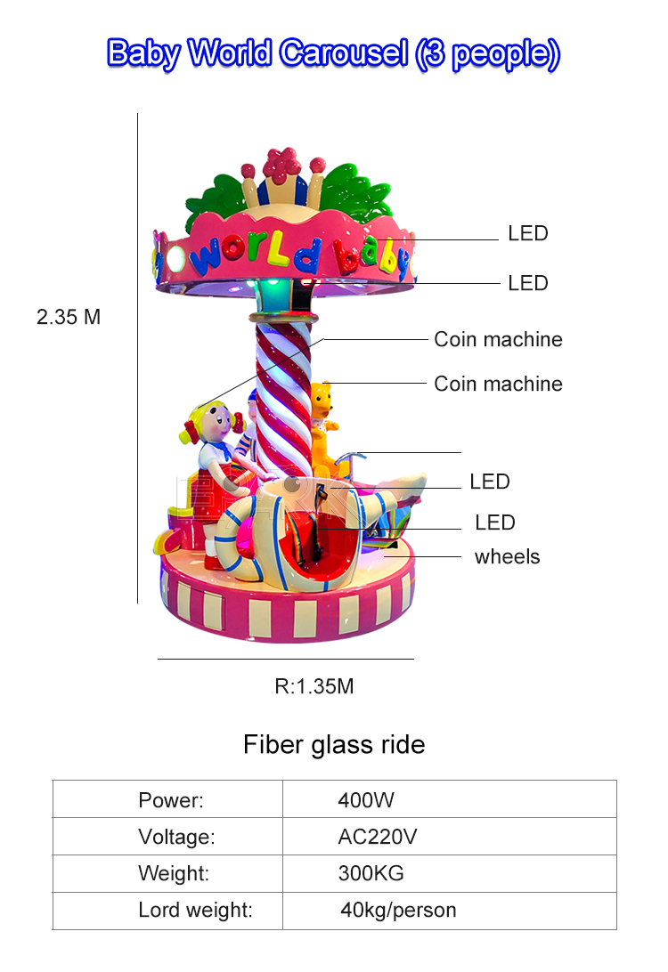 Indoor 3 Seats Kiddie Carousel Rides Mini Merry Go Round Kids Carousel Horse Rides For Sale factory