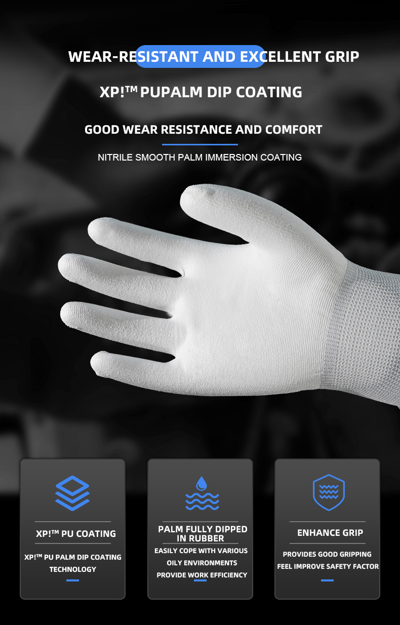 Wear-Resistant OP-100W General Purpose Gloves White Polyester PU Gloves supplier