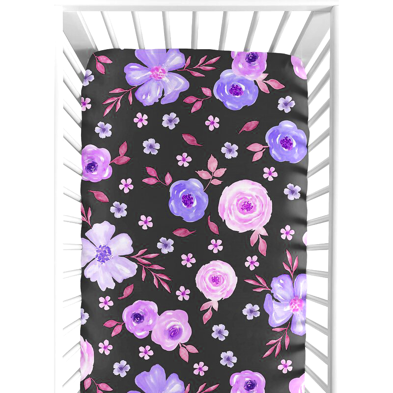 Dark Color Cartoon Floral 100% Cotton Crib Sheets Baby Fitted Crib Sheet details