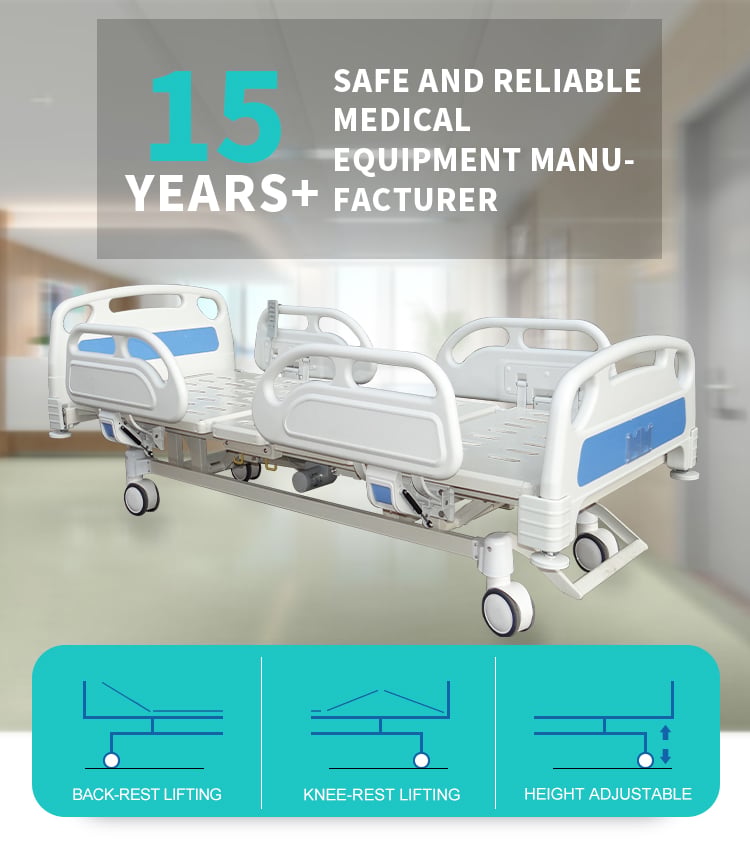 YC-E3611K(IV) Patient Bed Medical Equipment Price Three Functions Electric Hospital Bed manufacture