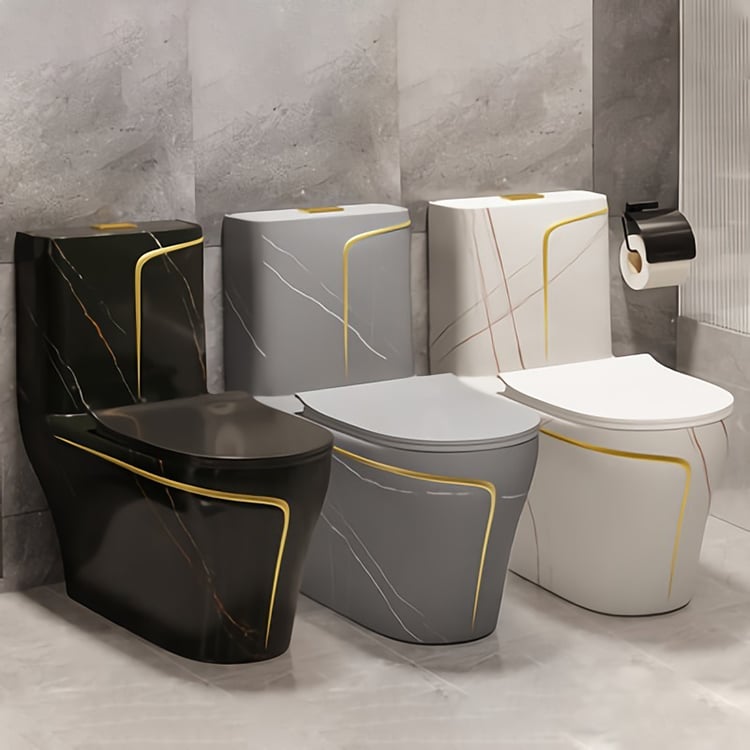Luxury Gold Rim Black Colored Toilets Bowl Ceramic Sanitary Ware Water Closet Bathroom One Piece Toilet factory
