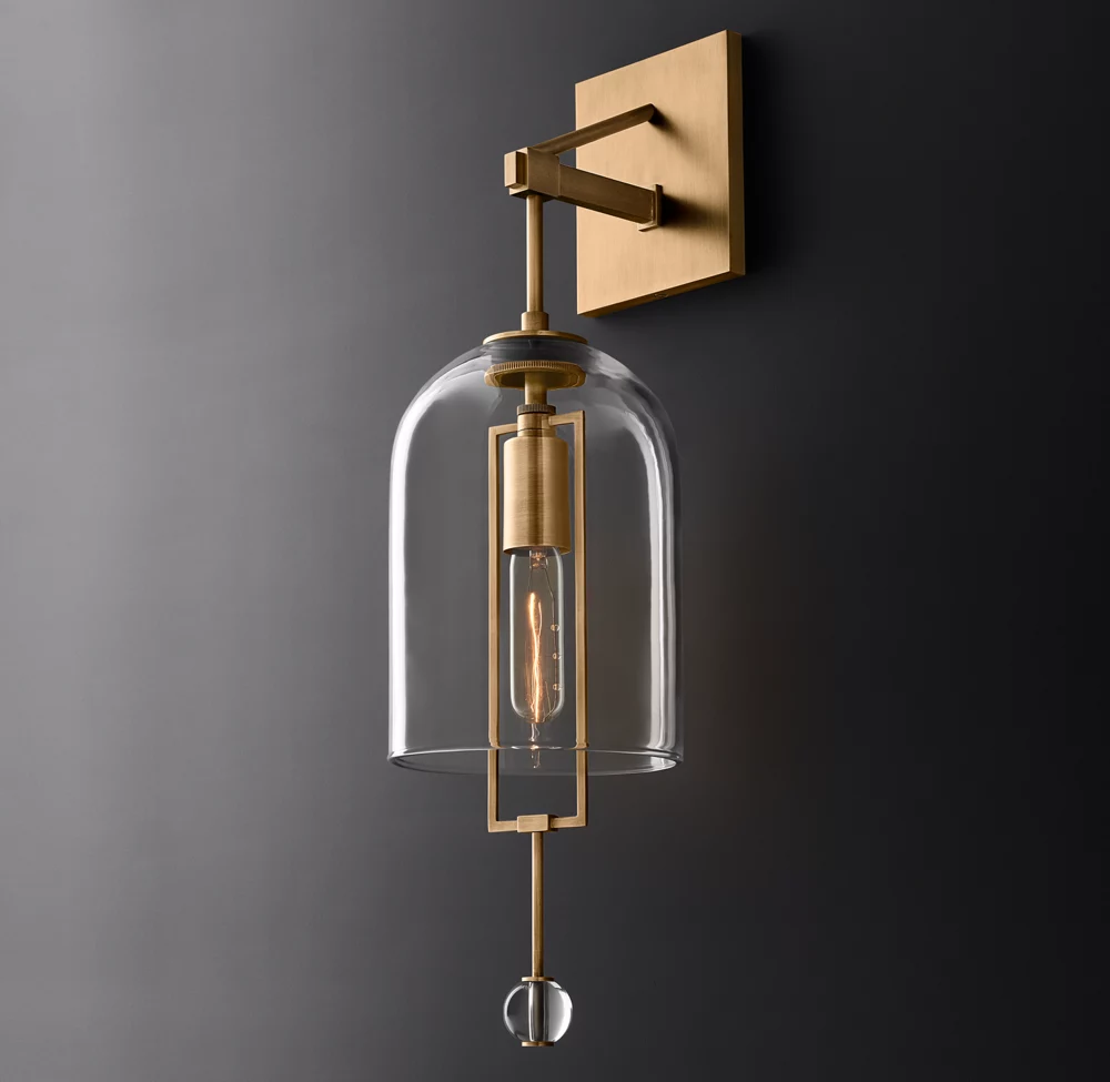 Luxury Villa Copper Wall Light Living Room Decoration Bedroom Bedside E26 Glass Wall Lamp manufacture