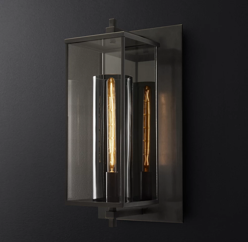 Porch Hotel Villa Corridor Antique Brass Rectangular Wall Light Metal E26 LED Glass Bedside Wall Lamp manufacture