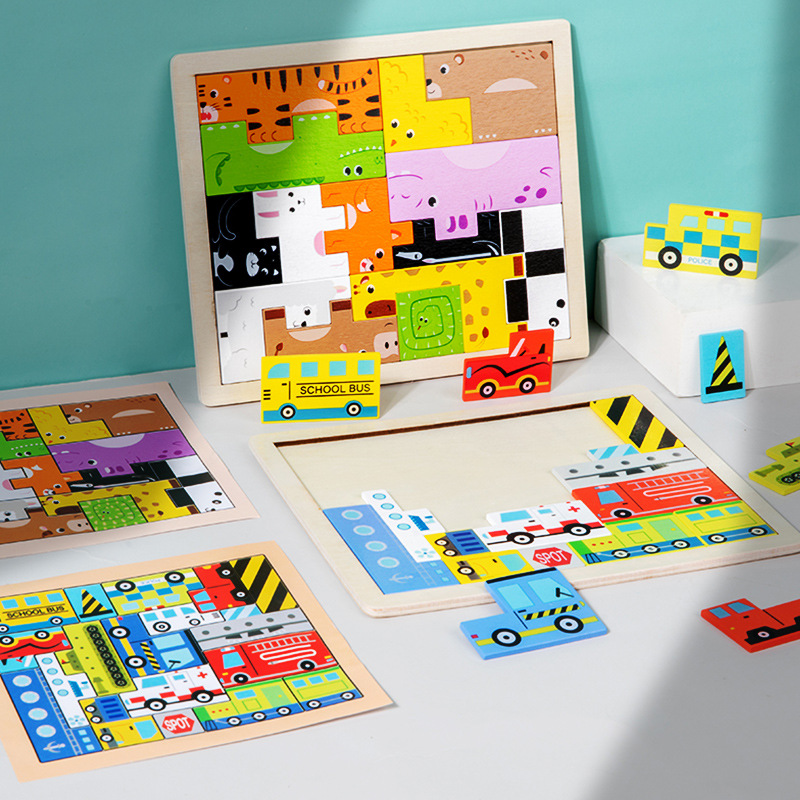 Cartoon Animal 3D Wooden Blocks Puzzle Children Wooden T-etris Educational Toy Wooden Puzzle For Toddler factory
