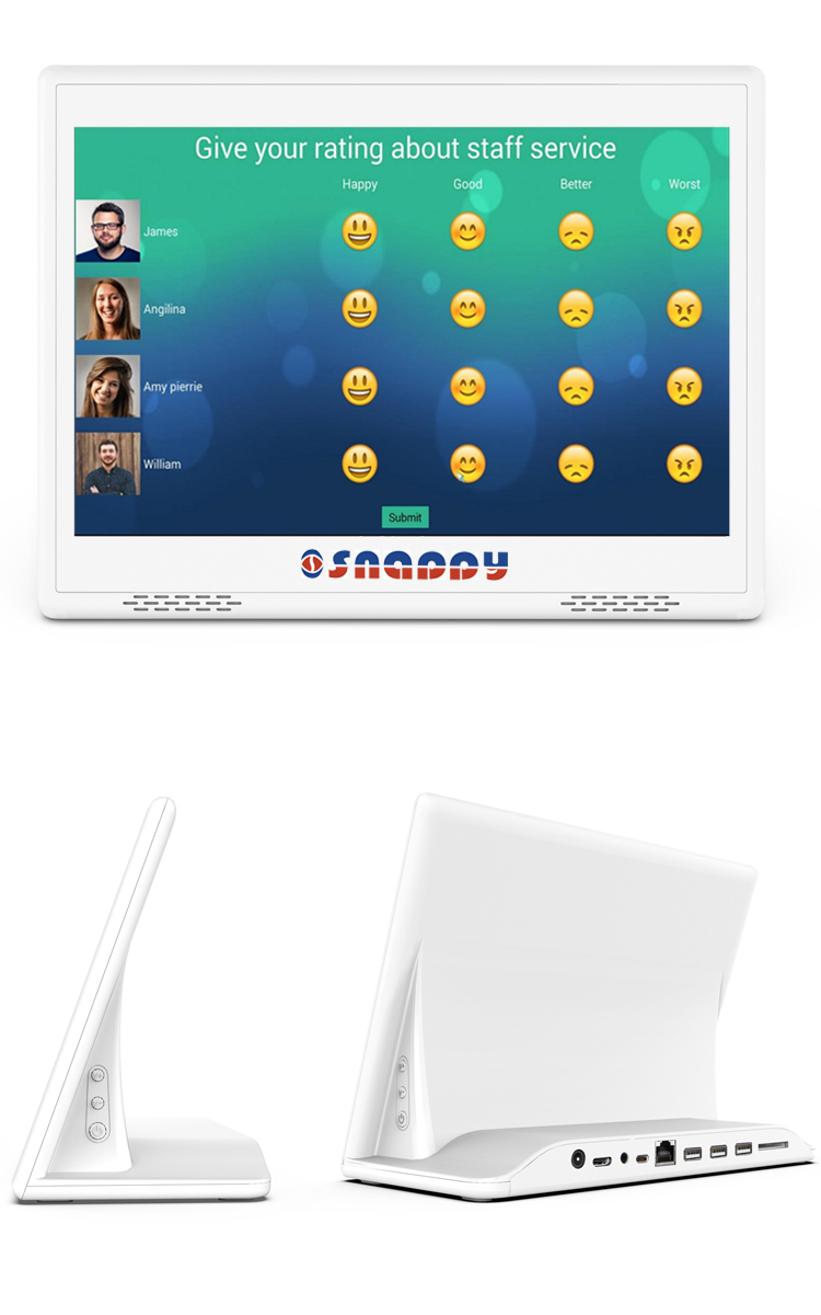 L shape android tablette 10 pouces customer feedback system survey device built-in Wifi RJ45 network port 3 USB factory