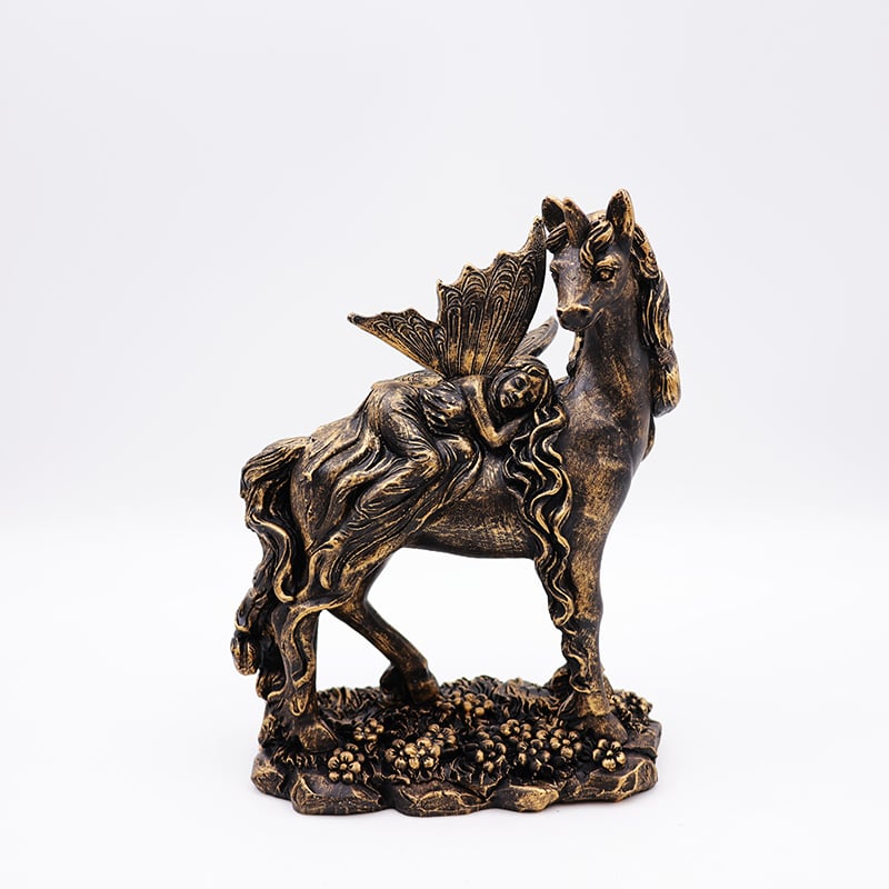 OEM home garden decor handmade mini miniature statue custom resin craft bronze mystical fairy and unicorn figurines details
