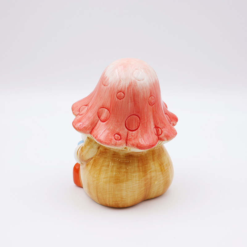 OEM Custom new home decor cute 3d figure statue ceramic fanshaped pink mushroom gnome figurine ornaments gift supplier