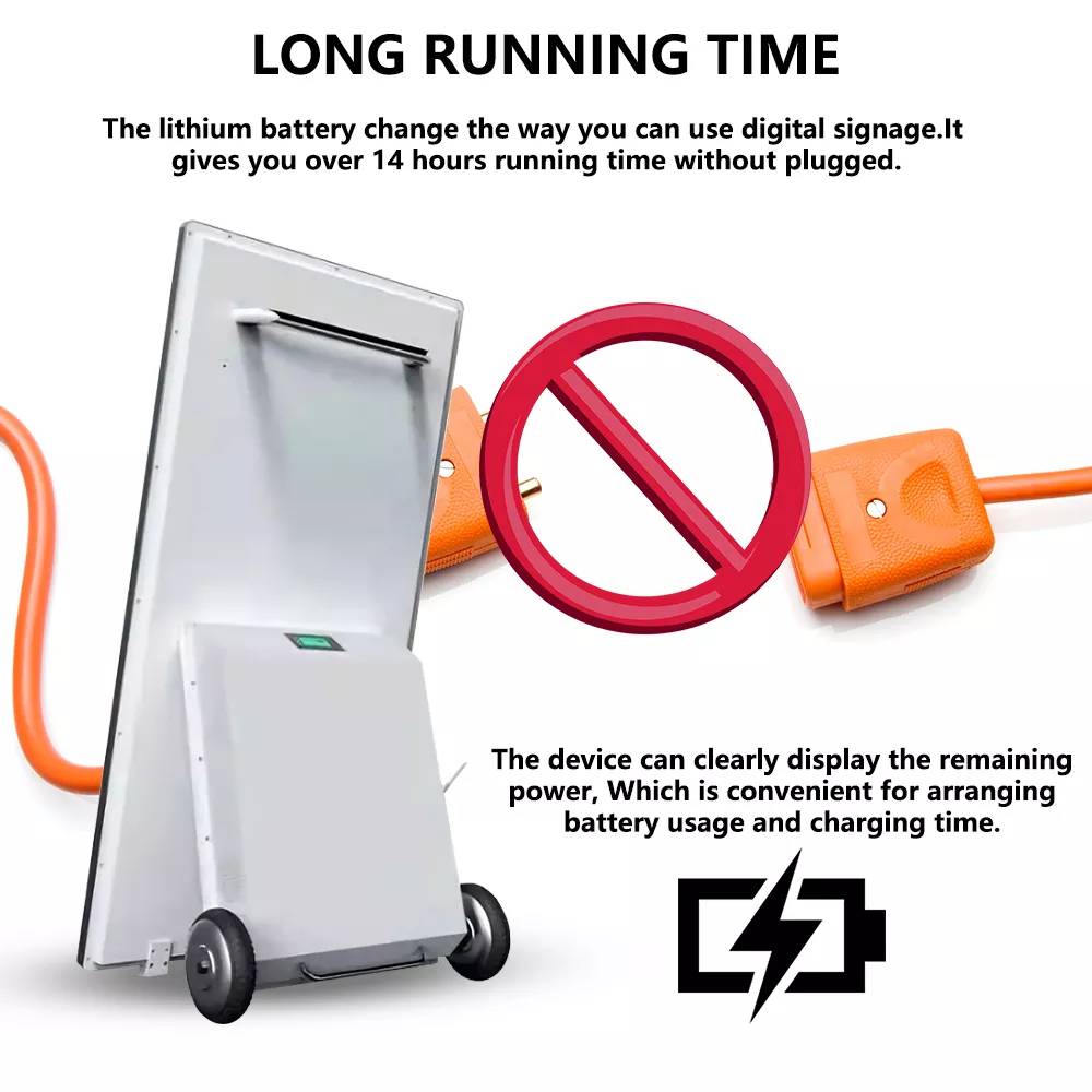 Outdoor Waterproof 43 Inch Battery Powered Portable Movable IP65 Outdoor Capacitive Poster Digital Signage And Displays manufacture