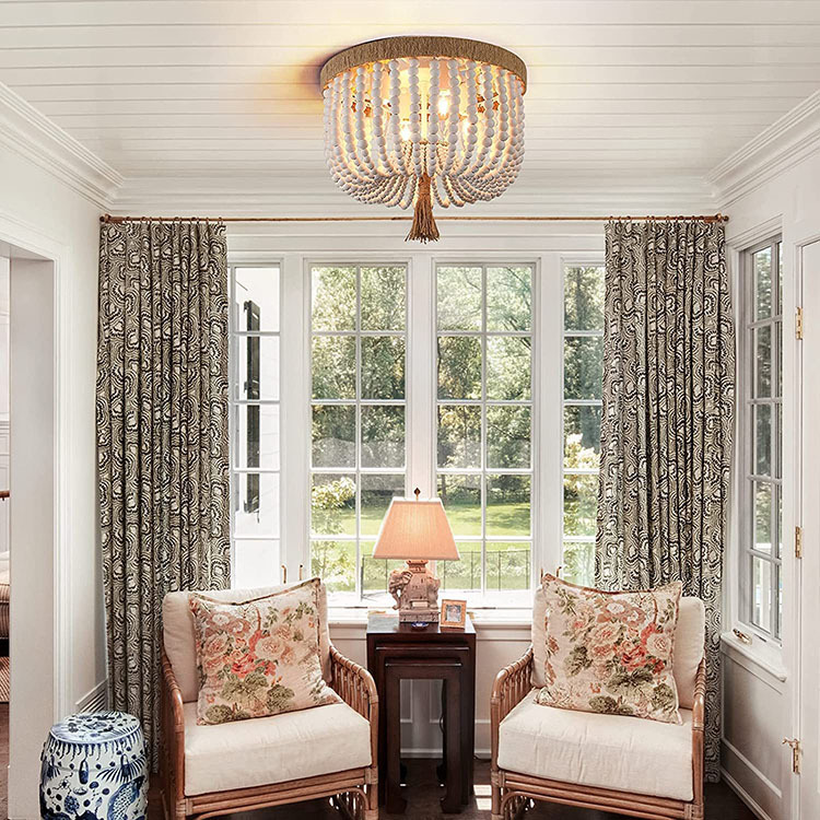 Bohemian Style Vintage Rustic Hotel Room Design Boho E12 Wood Base Beads Recessed Ceiling Light details