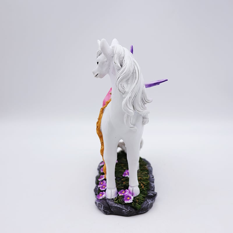 OEM home garden decor handmade miniature 3d figure statue custom resin craft mystical fairy and white unicorn figurines supplier