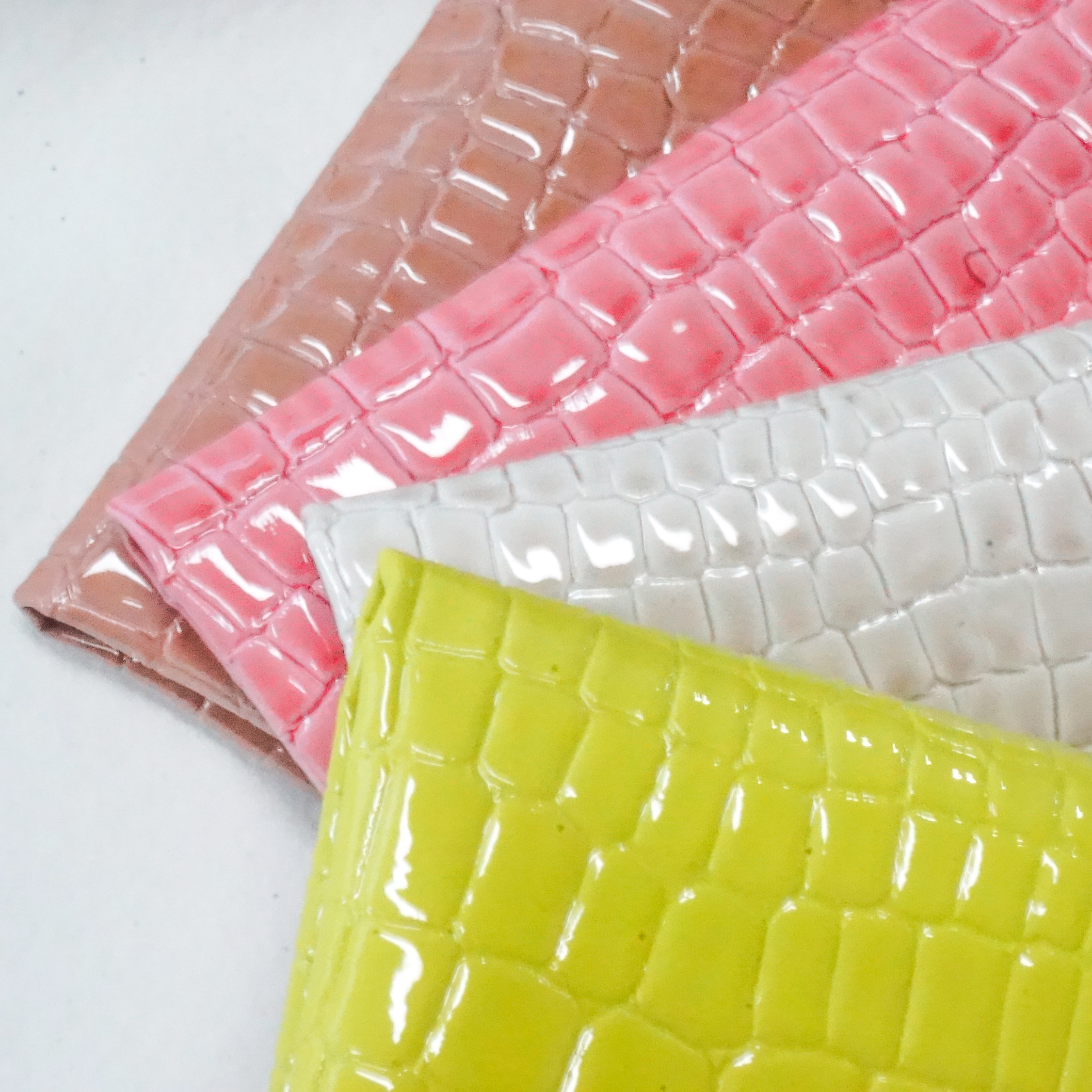 Premium Glossy PU Faux Leather with Animal Crocodile Skin Pattern, Ideal for Shoes and Bags details