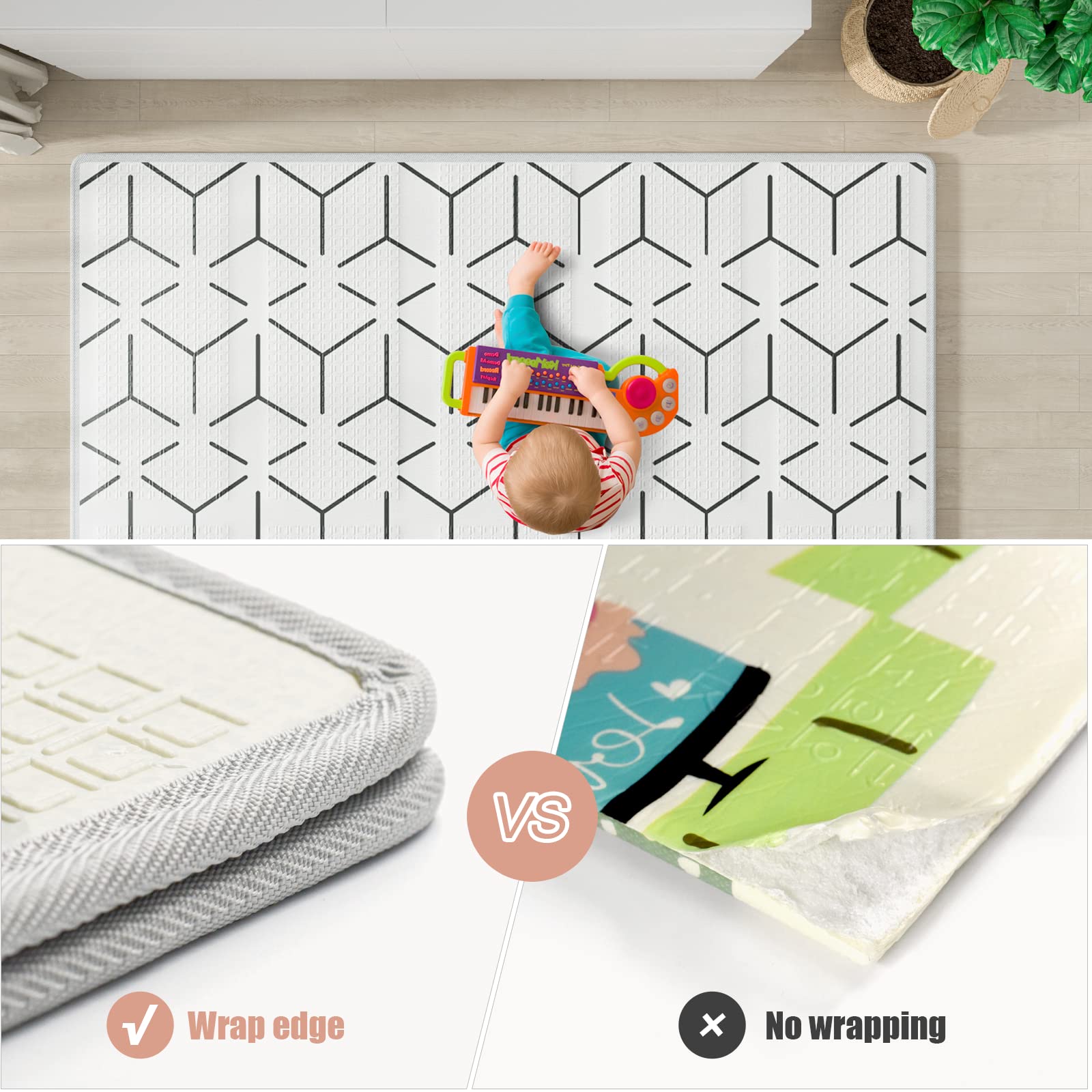 Foldable & Reversable Large Waterproof Foam Baby Activity Tummy Time Foam XPE Mat baby play mat with piping supplier