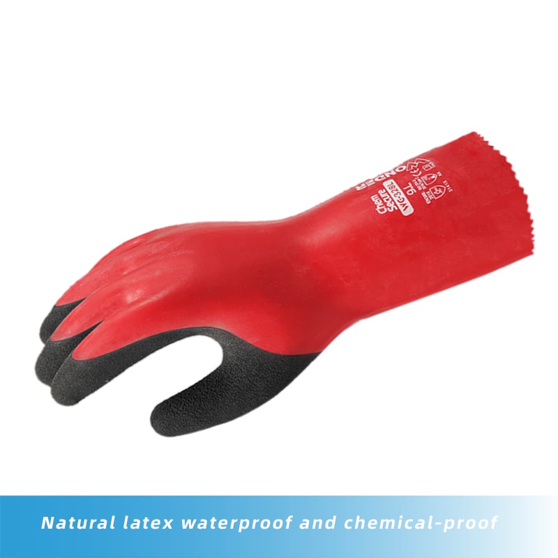 WG-328L Chem Secure extended waterproof chemical protective work gloves red nylon spandex natural latex gloves supplier