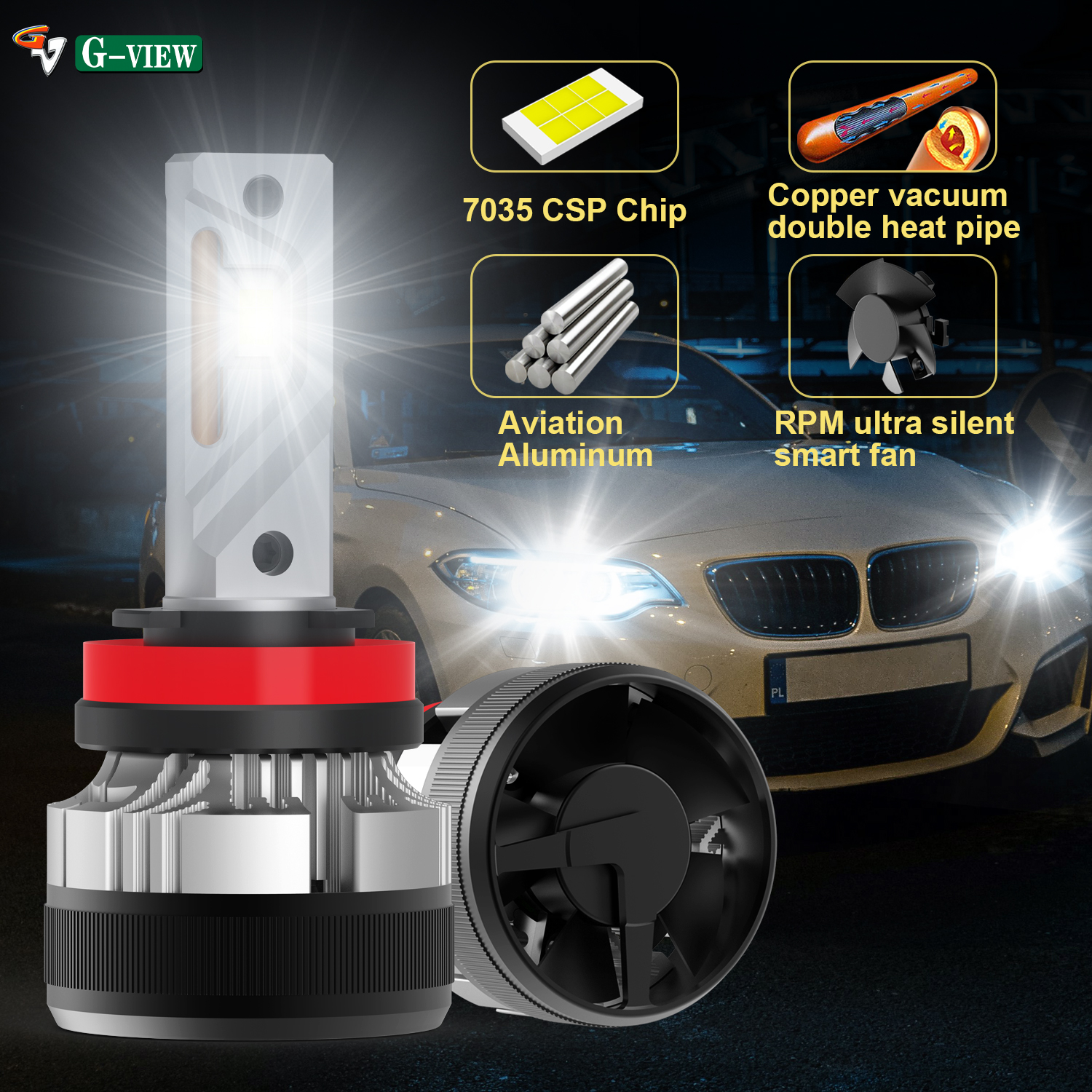 Gview Hot Selling Style G12W 30000 Lumens LED Bulbs Auper Bright Car Accessories for H4 LED Headlight LED H11 manufacture