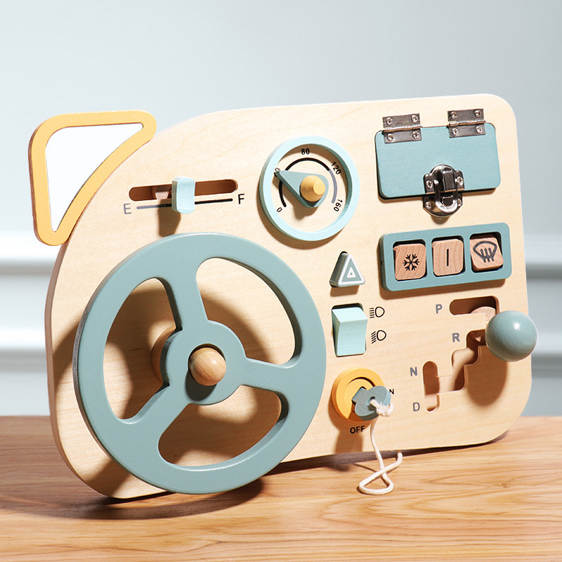 Montessori Busy Board Wooden Steering Wheel Simulation Activity Sensory Board Early Educational Toys details