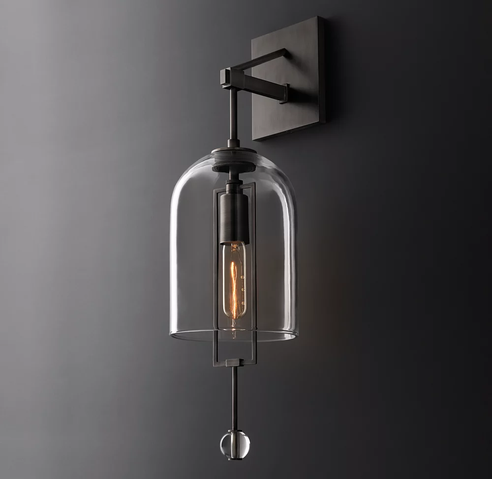 Luxury Villa Copper Wall Light Living Room Decoration Bedroom Bedside E26 Glass Wall Lamp factory