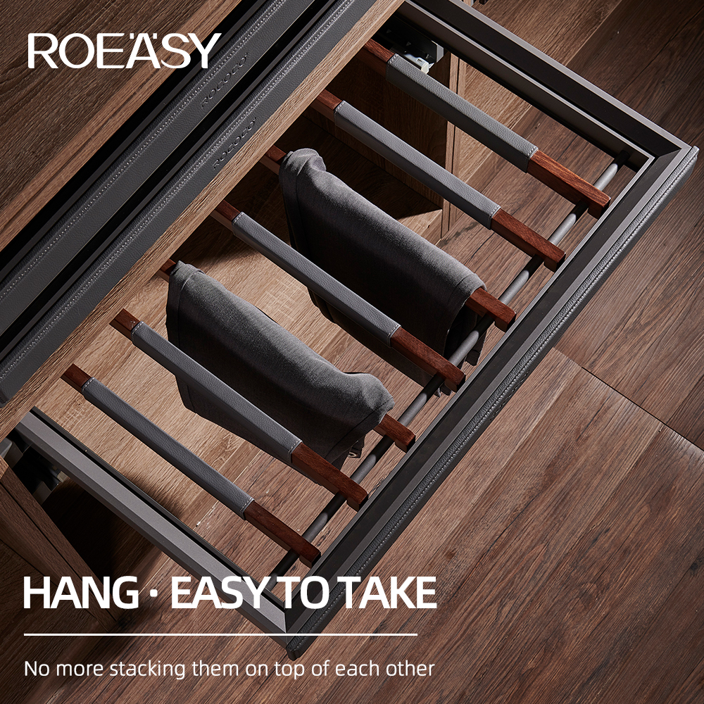 ROEASY R9002  Tmanufacturer furniture wardrobe Hot Sale Wardrobe Accessories Hanger trouser Rack Side Mounted Pull Out Pants Rack