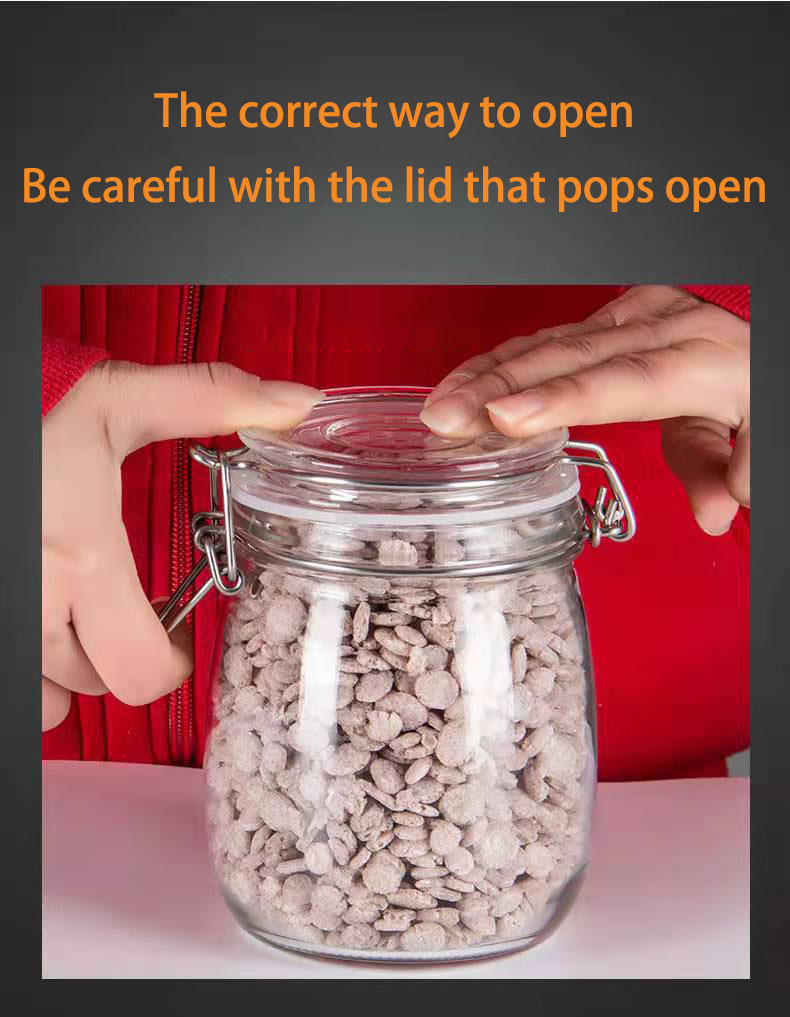Large glass food storage jar s with airtight flip clamp lids for flour cereal coffee pasta and canning details