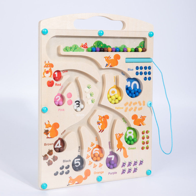Hot New Montessori Wooden Maze Bead Puzzle Cute Color and Number Magnetic Game for Teaching and Learning factory