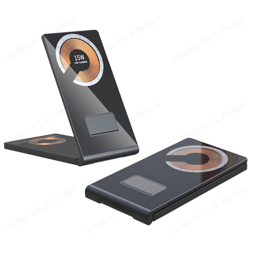 Laudtec KC019 15W Transparent Mobile Chargers Magsafe 4 In 1 Fast Phone Stand Wireless Charger For Iphone Samsung