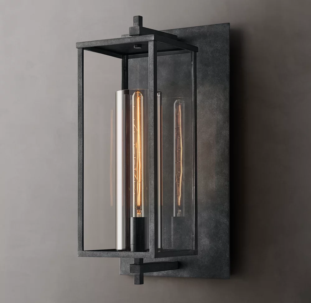 Porch Hotel Villa Corridor Antique Brass Rectangular Wall Light Metal E26 LED Glass Bedside Wall Lamp supplier