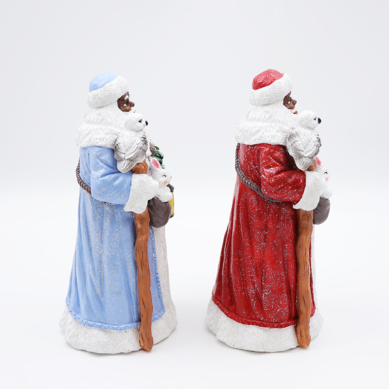 Custom Christmas black skin Santa Claus resin figurine ornament supplier