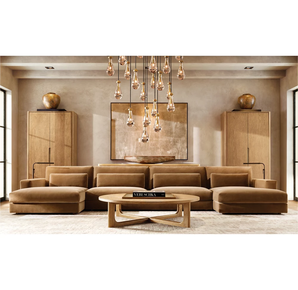 Villa Living Room Dining Room High Ceiling LED Raindrop Pendant Light Antique Brass Glass Chandelier details