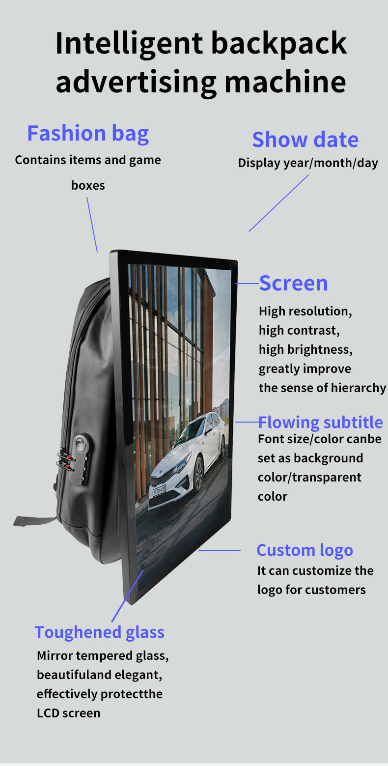 Walking billboard 21.5 24 27 32 inch backpack LCD advertising display built-in software portable billboard backpack manufacture