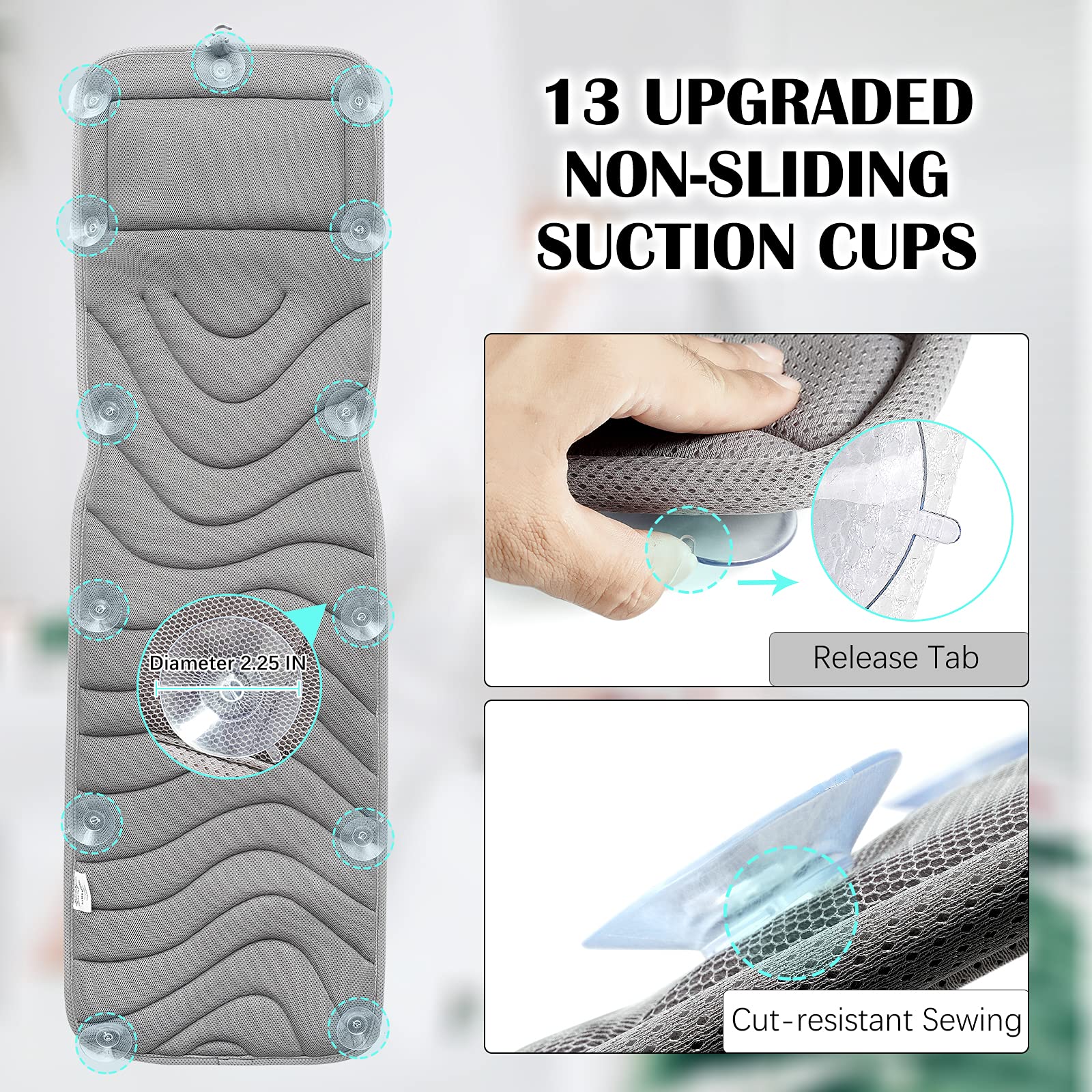 Premium Hot Non-slip Gray Full Body Bath Pillow Grey Bath Cushion For Tub Spa Bathtub Pillow Mattress for Head Neck Rest supplier
