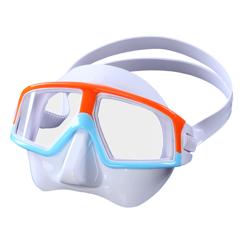New Orange Frame 100% Liquid Silicone Anti-impact Anti-UV 400 Tempered Glass Wide Angle View Lens Freeding Spearfishing Mask details