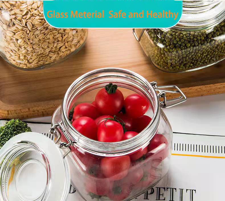 Large glass food storage jar s with airtight flip clamp lids for flour cereal coffee pasta and canning manufacture