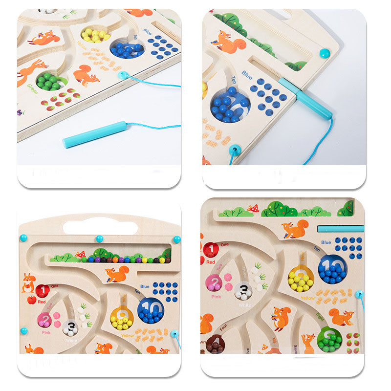 Hot New Montessori Wooden Maze Bead Puzzle Cute Color and Number Magnetic Game for Teaching and Learning details