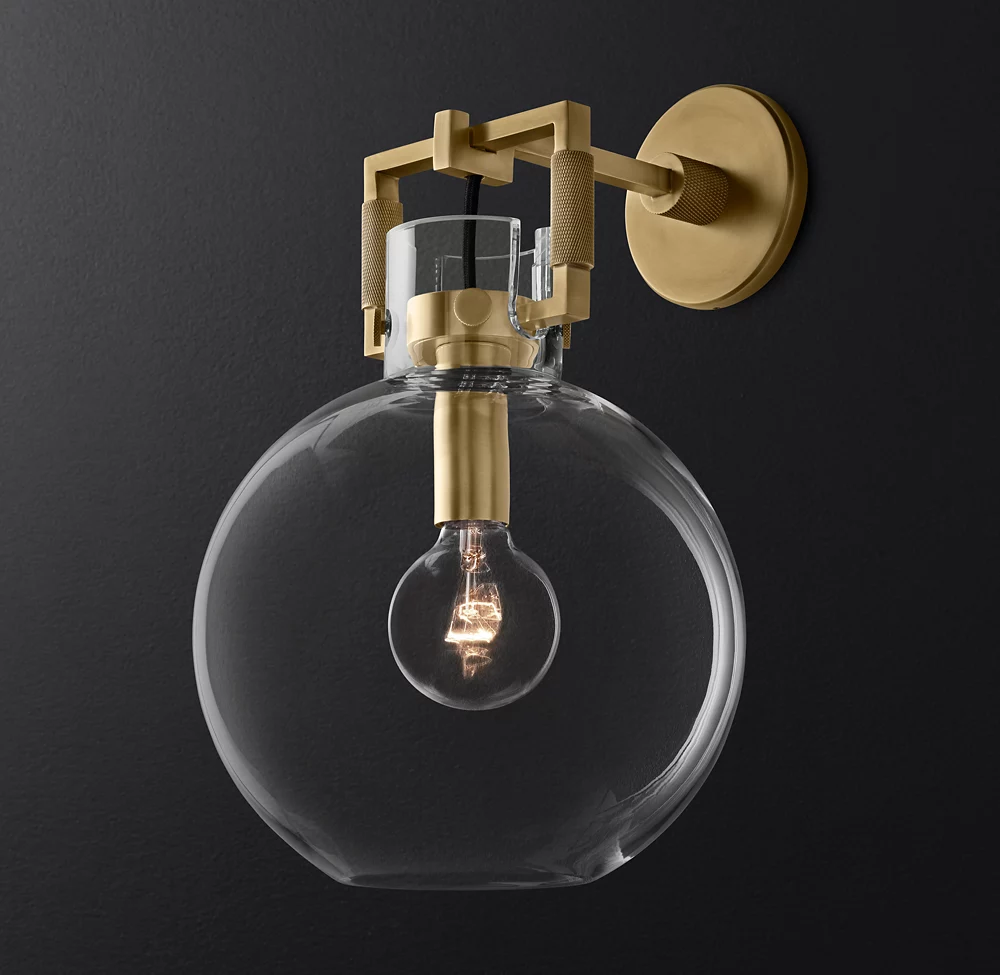 Nordic Creative Villa Bedroom Bedside Copper Wall Light Hotel Bar Restaurant Round Glass Wall Lamp manufacture
