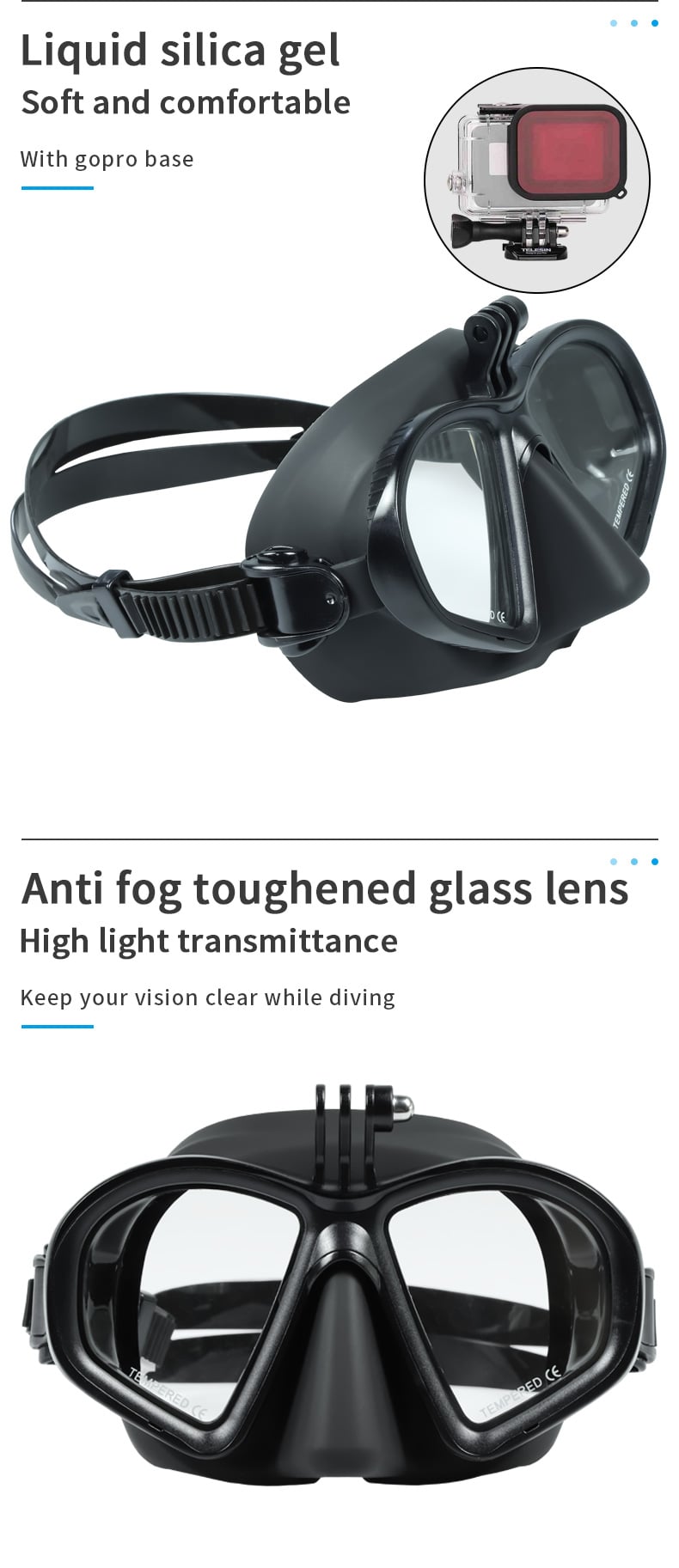 Scuba Freediving Mask with Hands Free Camera Mount details