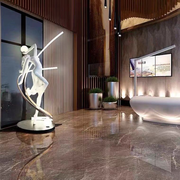 Modern Creative Design Hotel Project Indoor Decor Human Art Sculpture Ball Holding LED Standing Floor Lamp supplier