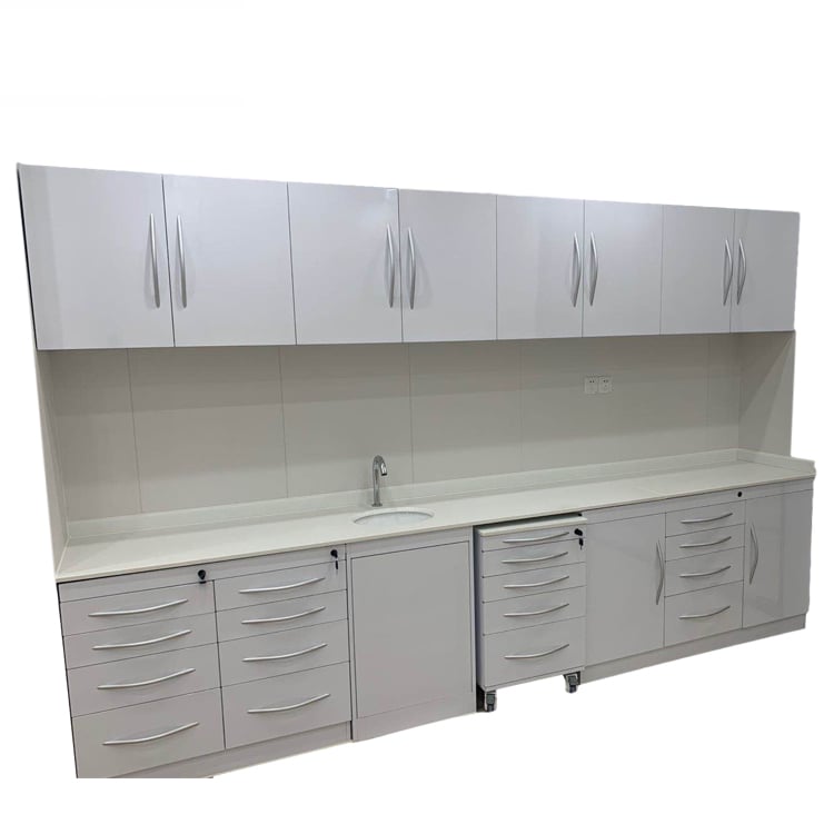 Customized medical furniture Dental clinic medical furniture wall mounted storage cabinet with soft-close doors details