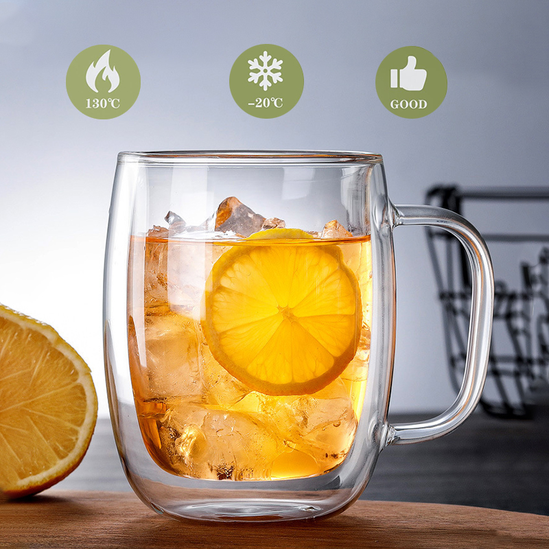Custom Logo Heat-Resistant Borosilicate Double-Walled Clear Glass Tea Cups Coffee Mug with Handle and Bamboo Lid manufacture