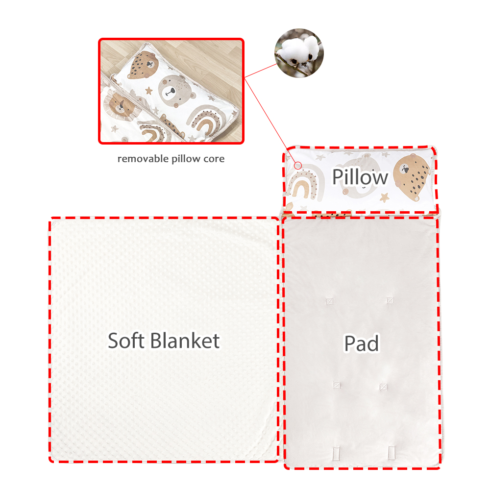 Minky Dot Cartoon Bear Quilted Toddler Nap Mat Portable Outdoor Sleep Mat for Kids 200TC Cotton Filling Animal Pattern details