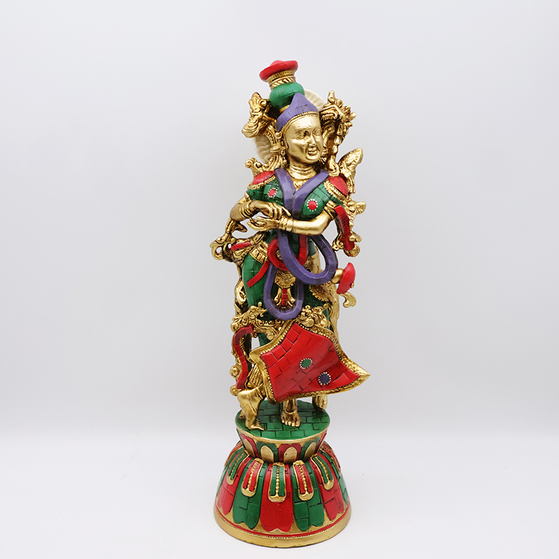 OEM Custom retro religious god electroplating brass color idol figurine resin crafts lord radha krishna statue home decor manufacture
