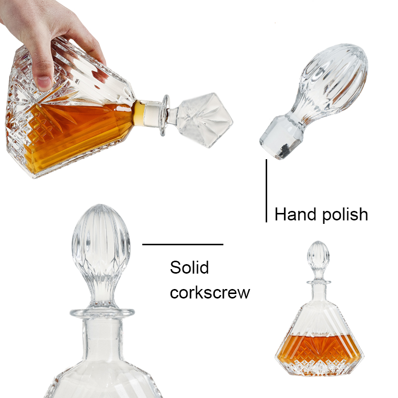 650ml 23oz high quality glass whiskey bottle personalized carve triangle whisky decanter for alcohol liquor brandy vodka details