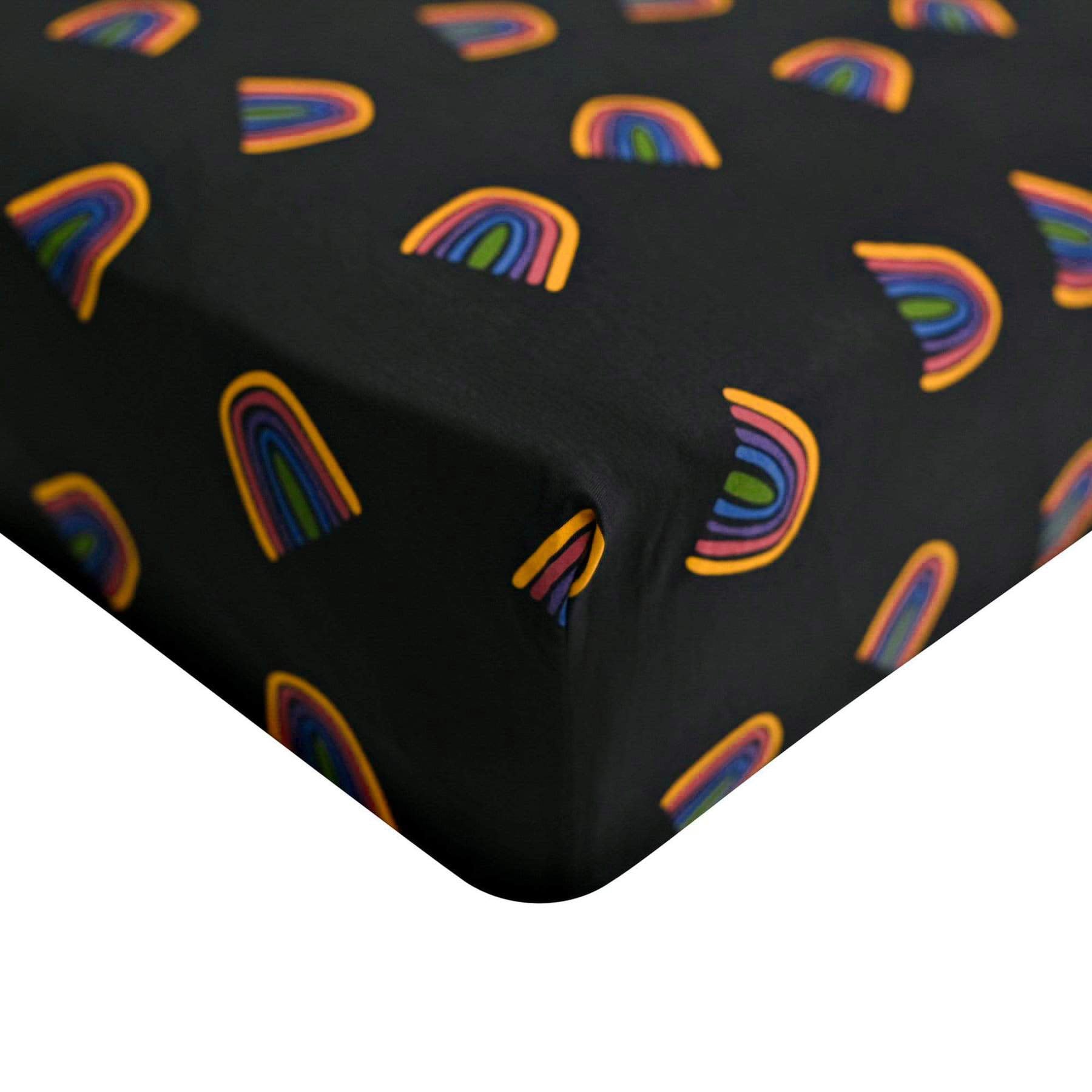 Super Soft Baby Bedding Rainbows Print Bamboo Cotton Muslin Fitted Crib Sheets Black Cot Bed Sheet details